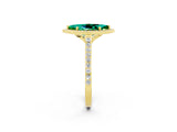 Yellow gold Marquise Cut Halo Round Diamond Pavé Band with Four-Prong Setting_2