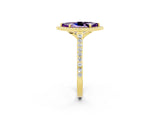Yellow gold Marquise Cut Halo Round Diamond Pavé Band with Four-Prong Setting_2