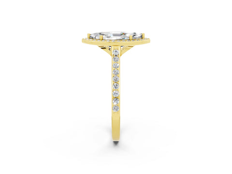 Yellow gold Marquise Cut Halo Round Diamond Pavé Band with Four-Prong Setting_2