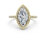 Yellow gold Marquise Cut Halo Round Diamond Pavé Band with Four-Prong Setting_3