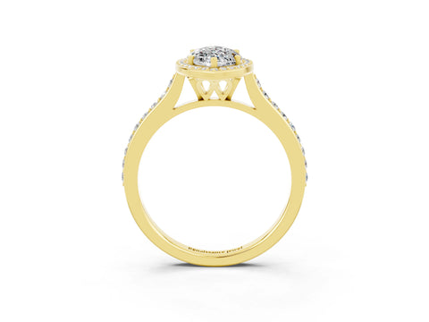 Yellow gold Marquise Cut Halo Round Diamond Pavé Band with Four-Prong Setting_3