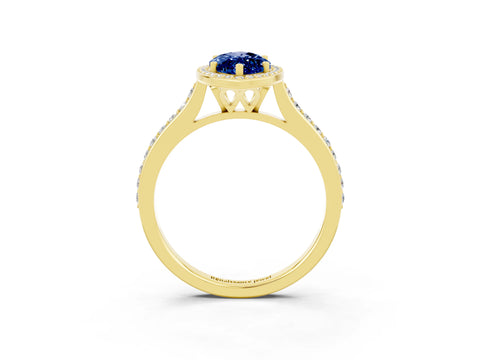 Yellow gold Marquise Cut Halo Round Diamond Pavé Band with Four-Prong Setting_3