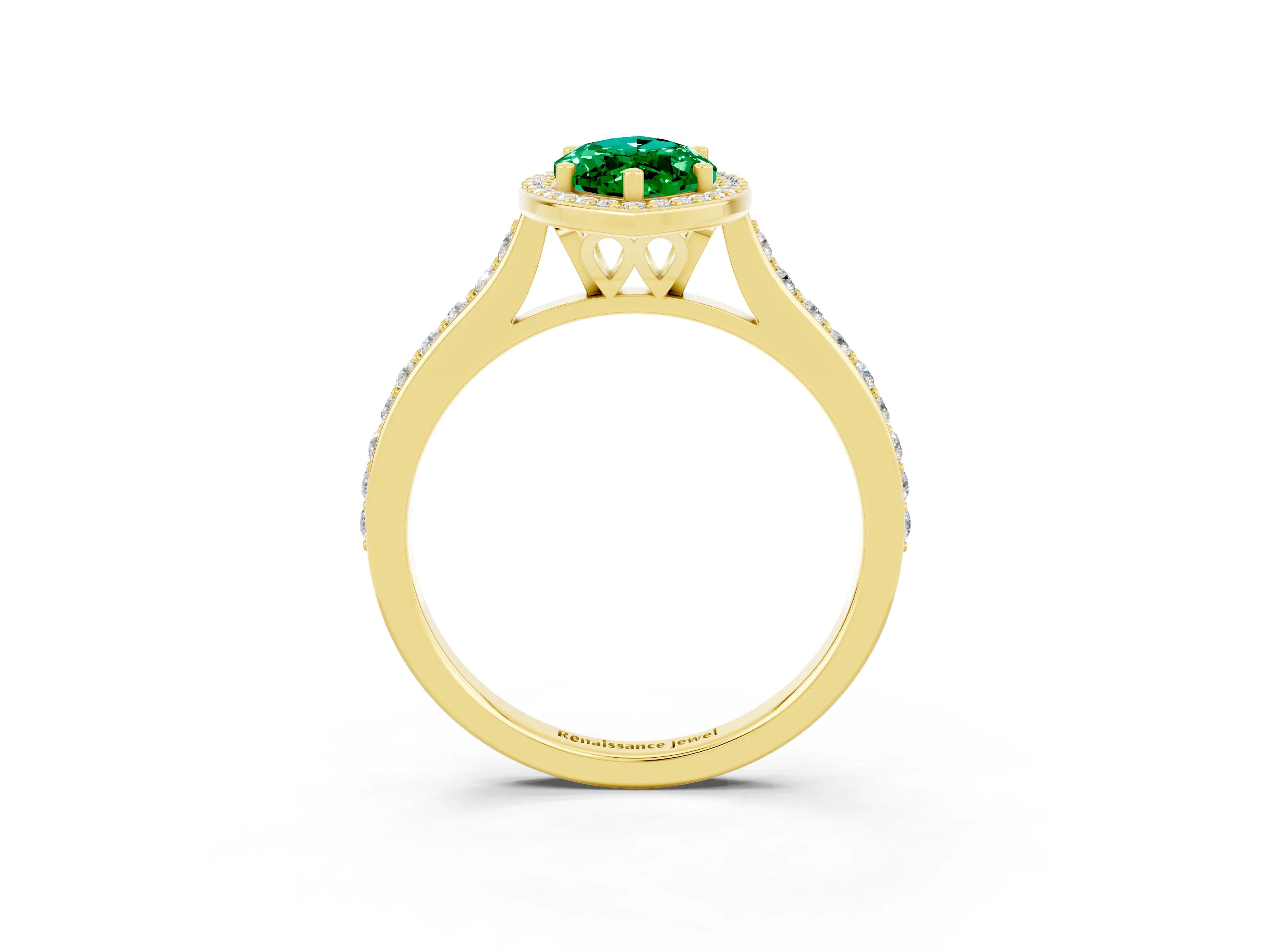 Yellow gold Marquise Cut Halo Round Diamond Pavé Band with Four-Prong Setting_3
