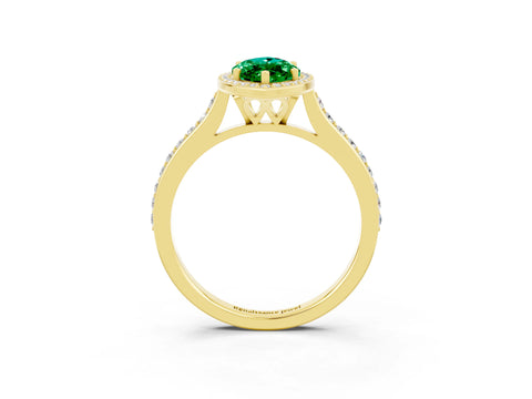 Yellow gold Marquise Cut Halo Round Diamond Pavé Band with Four-Prong Setting_3