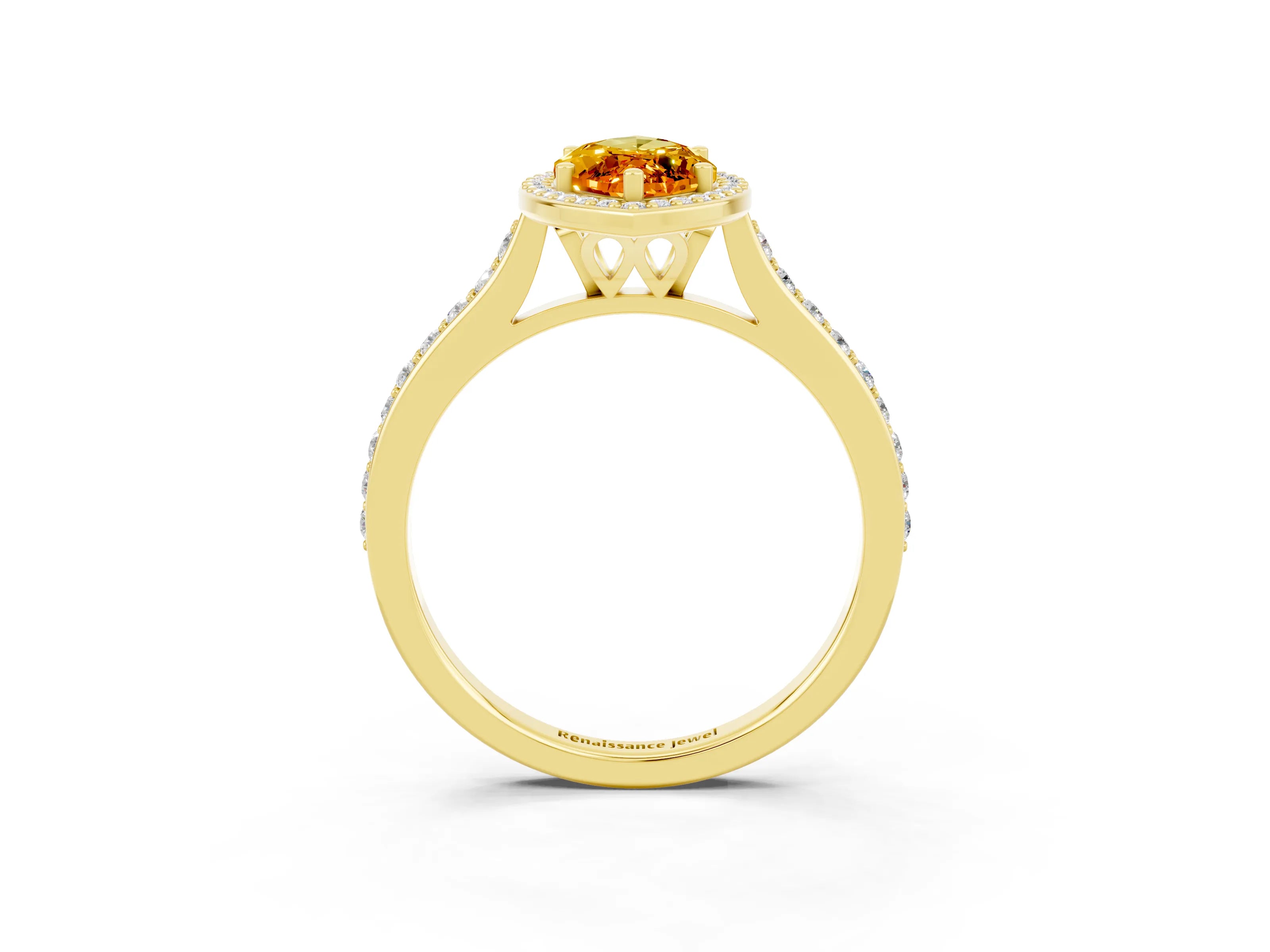 Yellow gold Marquise Cut Halo Round Diamond Pavé Band with Four-Prong Setting_3