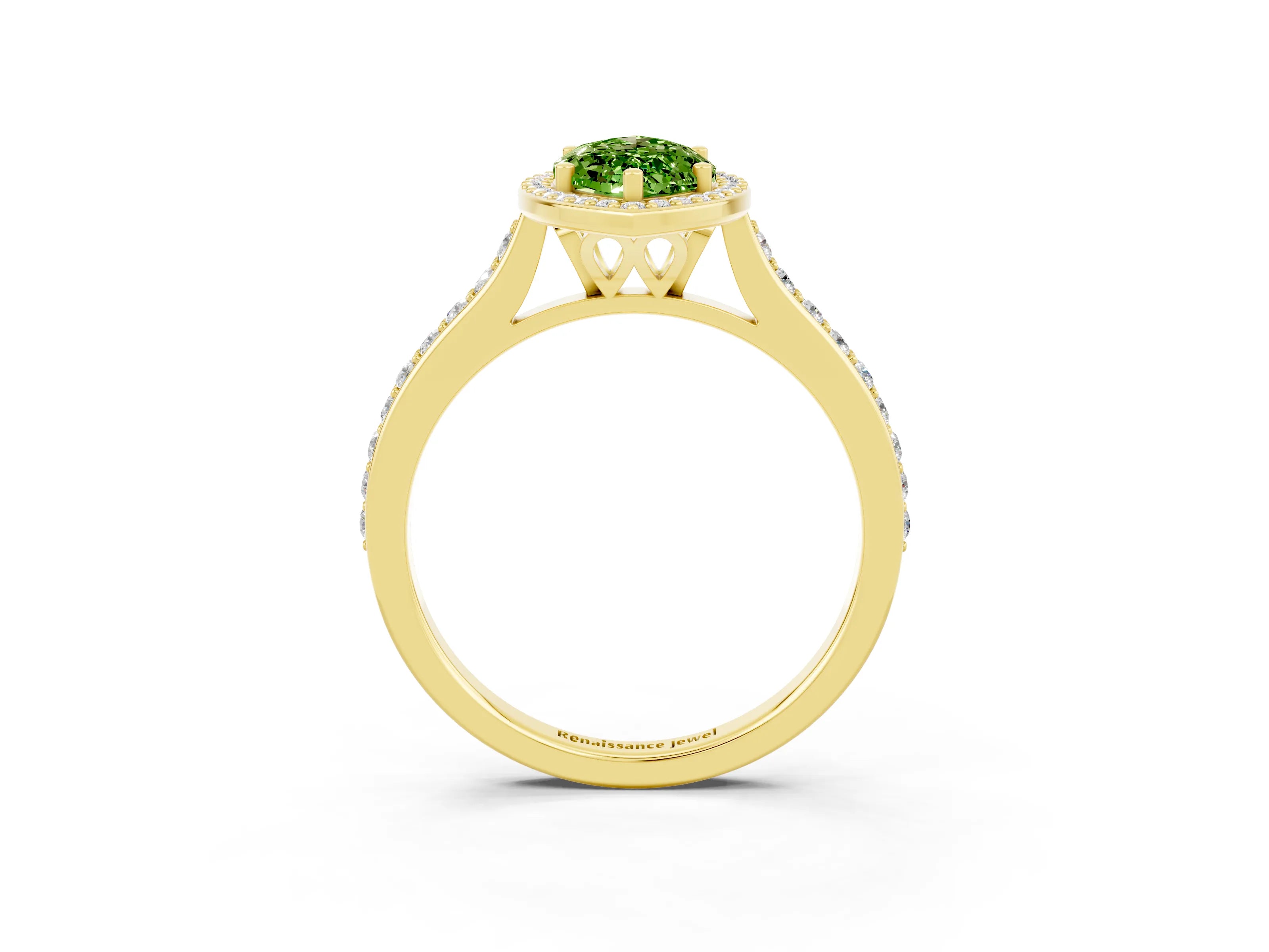 Yellow gold Marquise Cut Halo Round Diamond Pavé Band with Four-Prong Setting_3