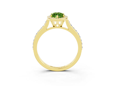 Yellow gold Marquise Cut Halo Round Diamond Pavé Band with Four-Prong Setting_3