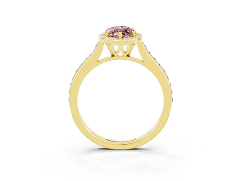 Yellow gold Marquise Cut Halo Round Diamond Pavé Band with Four-Prong Setting_3