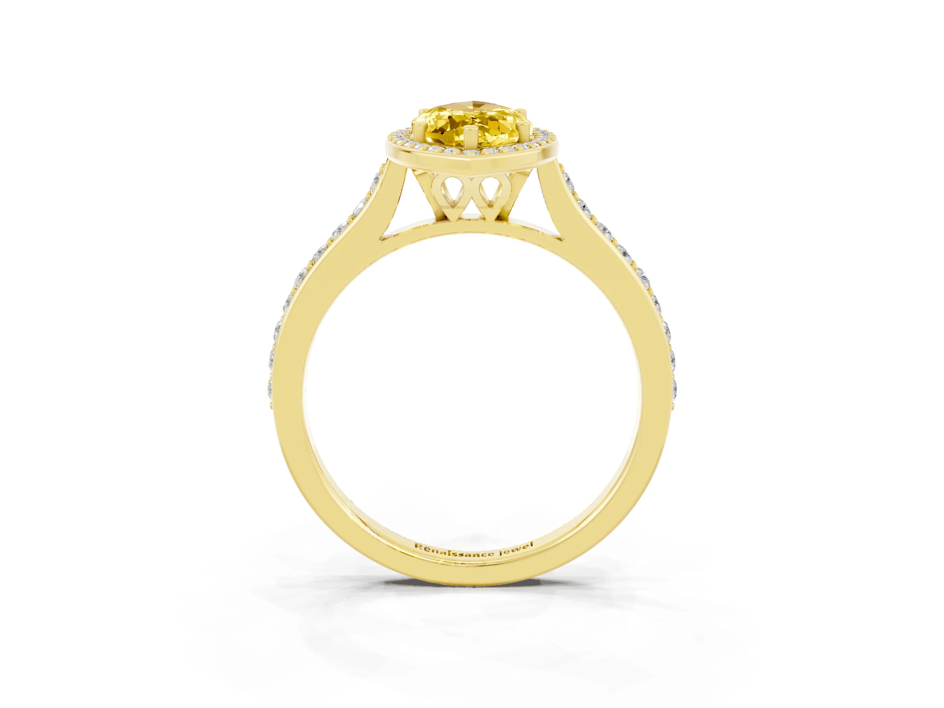 Yellow gold Marquise Cut Halo Round Diamond Pavé Band with Four-Prong Setting_3