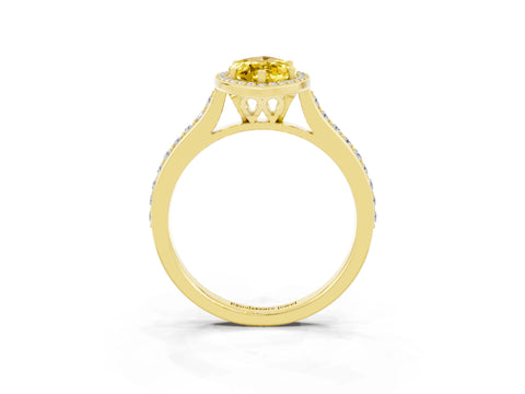 Yellow gold Marquise Cut Halo Round Diamond Pavé Band with Four-Prong Setting_3