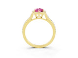 Yellow gold Marquise Cut Halo Round Diamond Pavé Band with Four-Prong Setting_3
