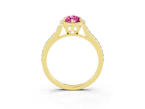 Yellow gold Marquise Cut Halo Round Diamond Pavé Band with Four-Prong Setting_3