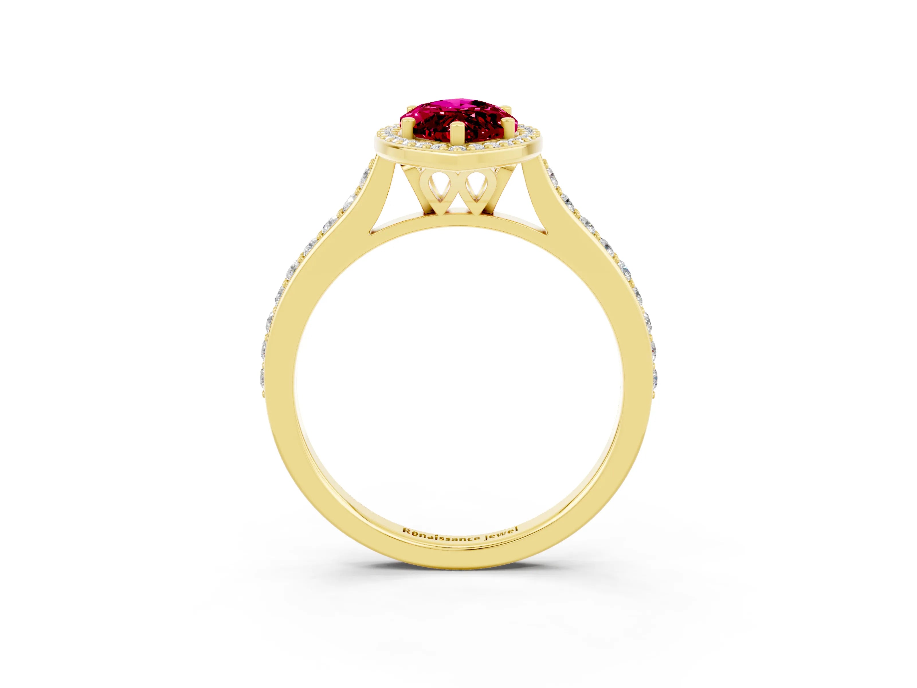 Yellow gold Marquise Cut Halo Round Diamond Pavé Band with Four-Prong Setting_3