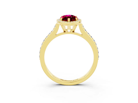 Yellow gold Marquise Cut Halo Round Diamond Pavé Band with Four-Prong Setting_3