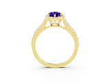 Yellow gold Marquise Cut Halo Round Diamond Pavé Band with Four-Prong Setting_3