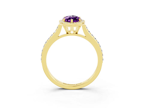 Yellow gold Marquise Cut Halo Round Diamond Pavé Band with Four-Prong Setting_3