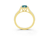 Yellow gold Marquise Cut Halo Round Diamond Pavé Band with Four-Prong Setting_3
