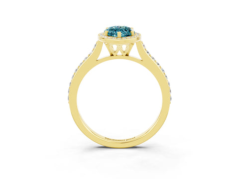 Yellow gold Marquise Cut Halo Round Diamond Pavé Band with Four-Prong Setting_3