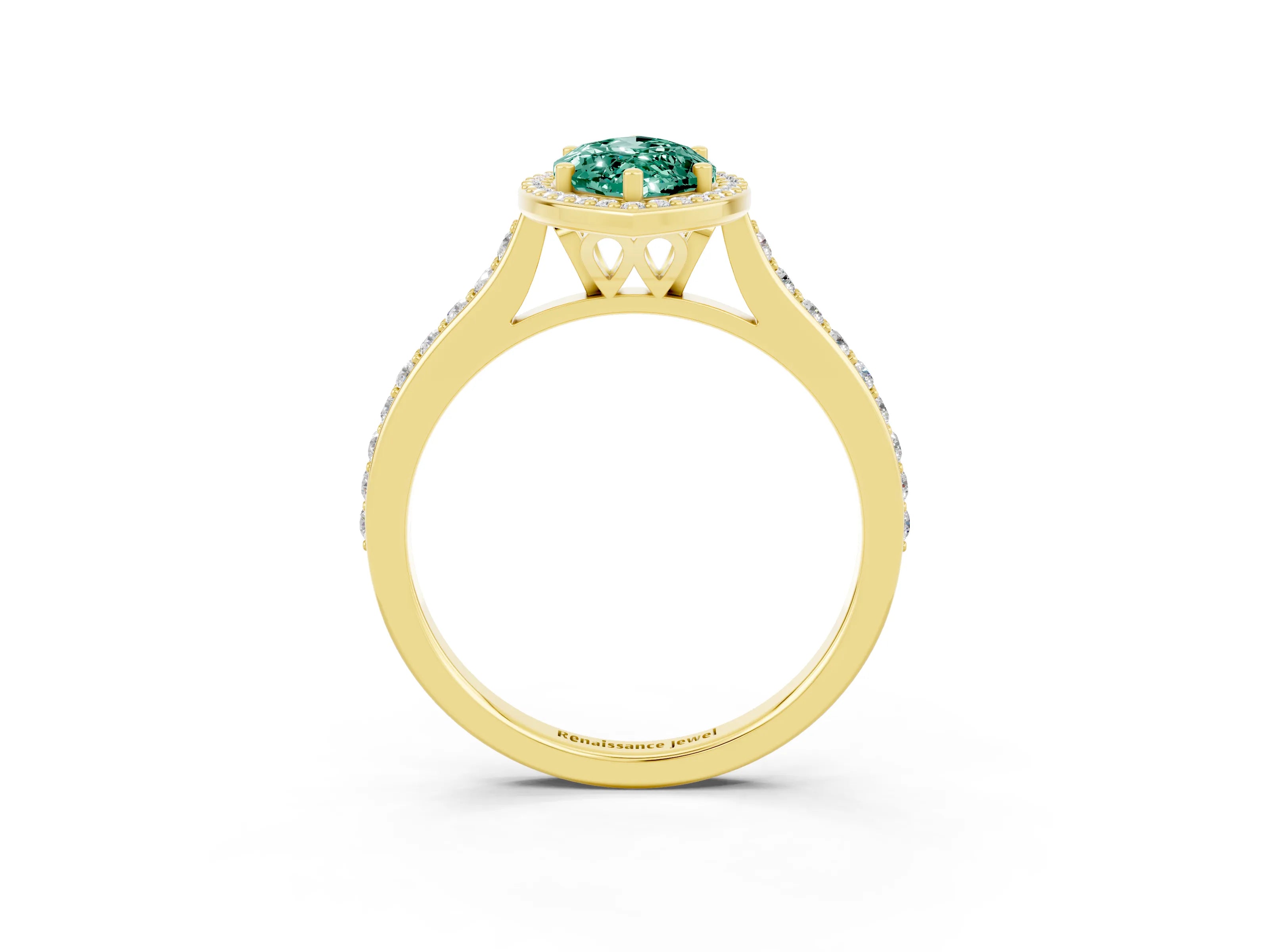 Yellow gold Marquise Cut Halo Round Diamond Pavé Band with Four-Prong Setting_3
