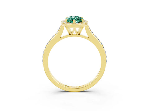 Yellow gold Marquise Cut Halo Round Diamond Pavé Band with Four-Prong Setting_3