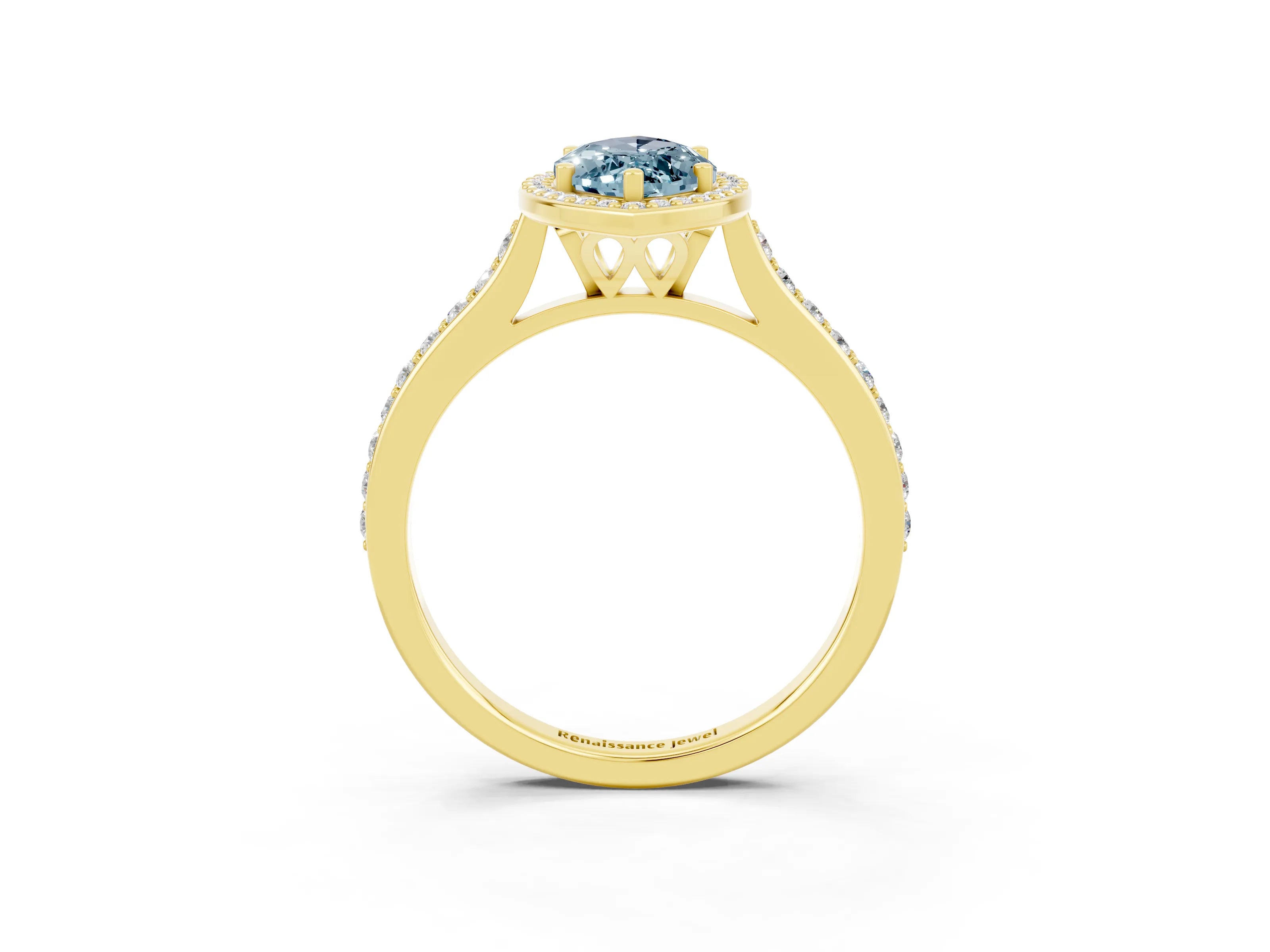 Yellow gold Marquise Cut Halo Round Diamond Pavé Band with Four-Prong Setting_3