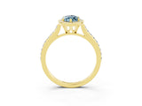 Yellow gold Marquise Cut Halo Round Diamond Pavé Band with Four-Prong Setting_3