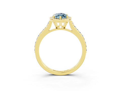 Yellow gold Marquise Cut Halo Round Diamond Pavé Band with Four-Prong Setting_3