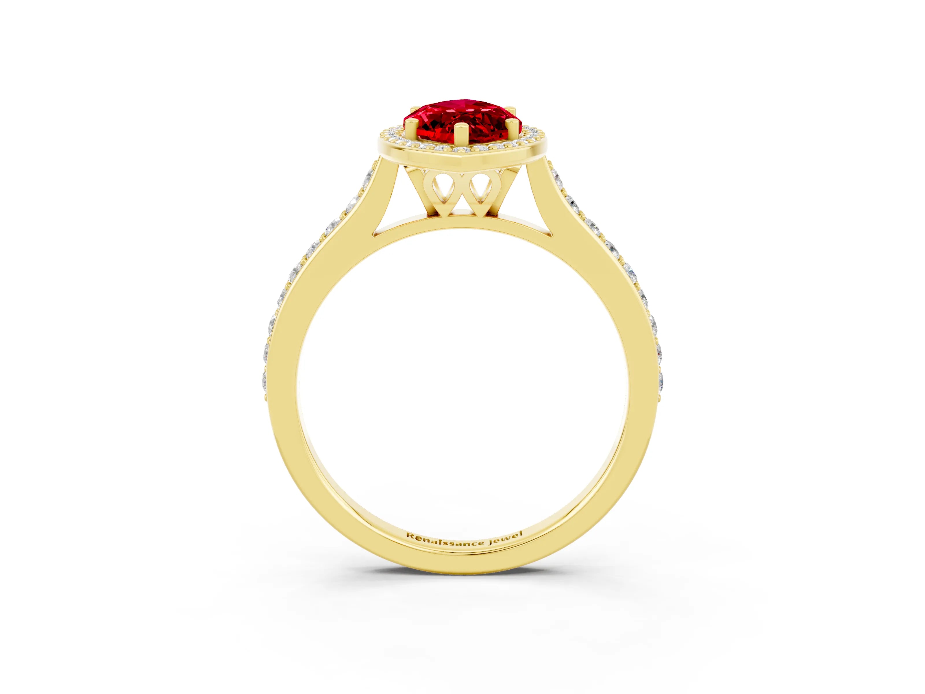 Yellow gold Marquise Cut Halo Round Diamond Pavé Band with Four-Prong Setting_3