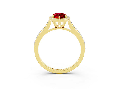 Yellow gold Marquise Cut Halo Round Diamond Pavé Band with Four-Prong Setting_3