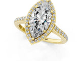 Yellow gold Marquise Cut Halo Round Diamond Pavé Band with Four-Prong Setting_4