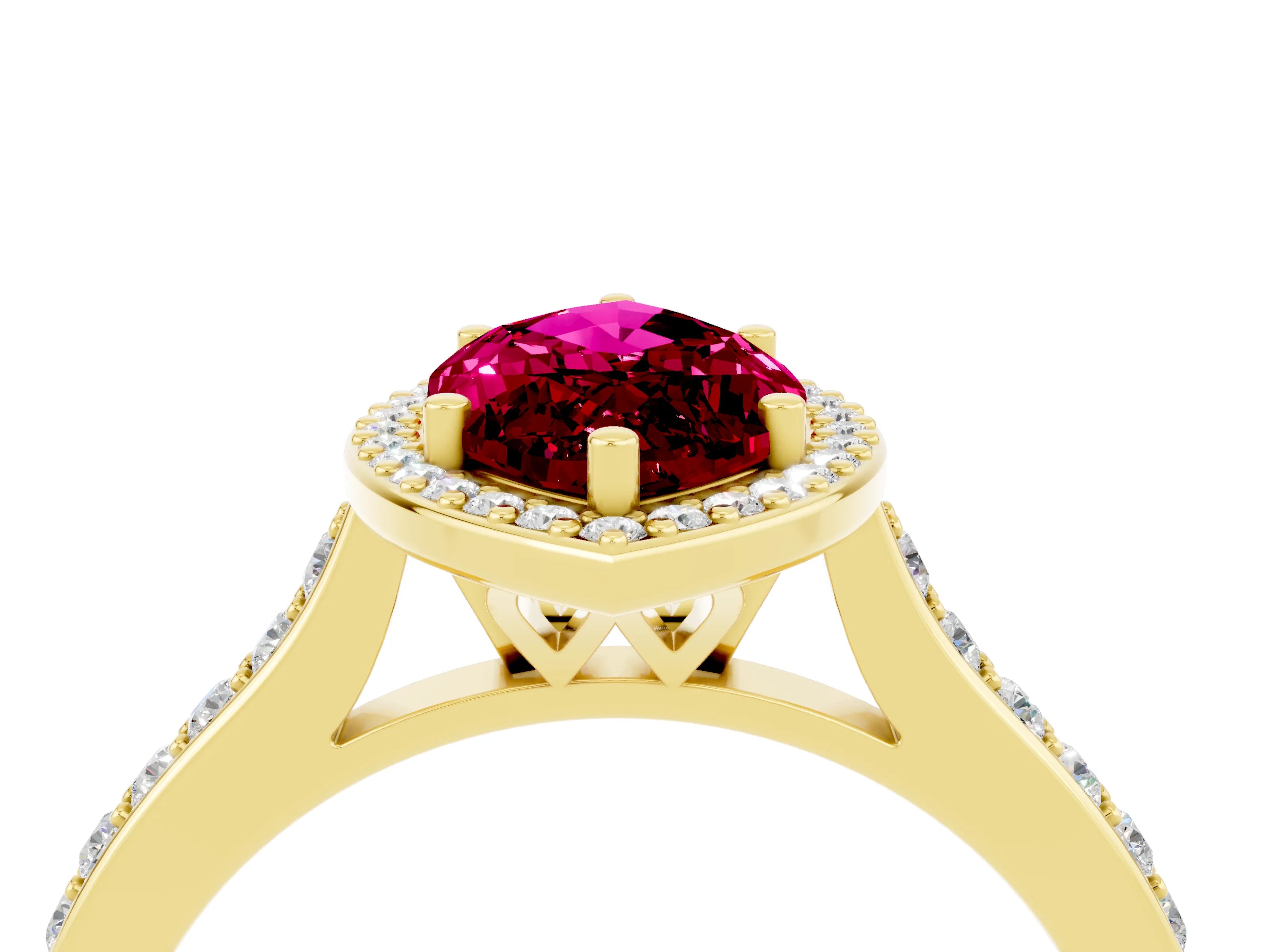 Yellow gold Marquise Cut Halo Round Diamond Pavé Band with Four-Prong Setting_4