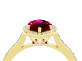 Yellow gold Marquise Cut Halo Round Diamond Pavé Band with Four-Prong Setting_4