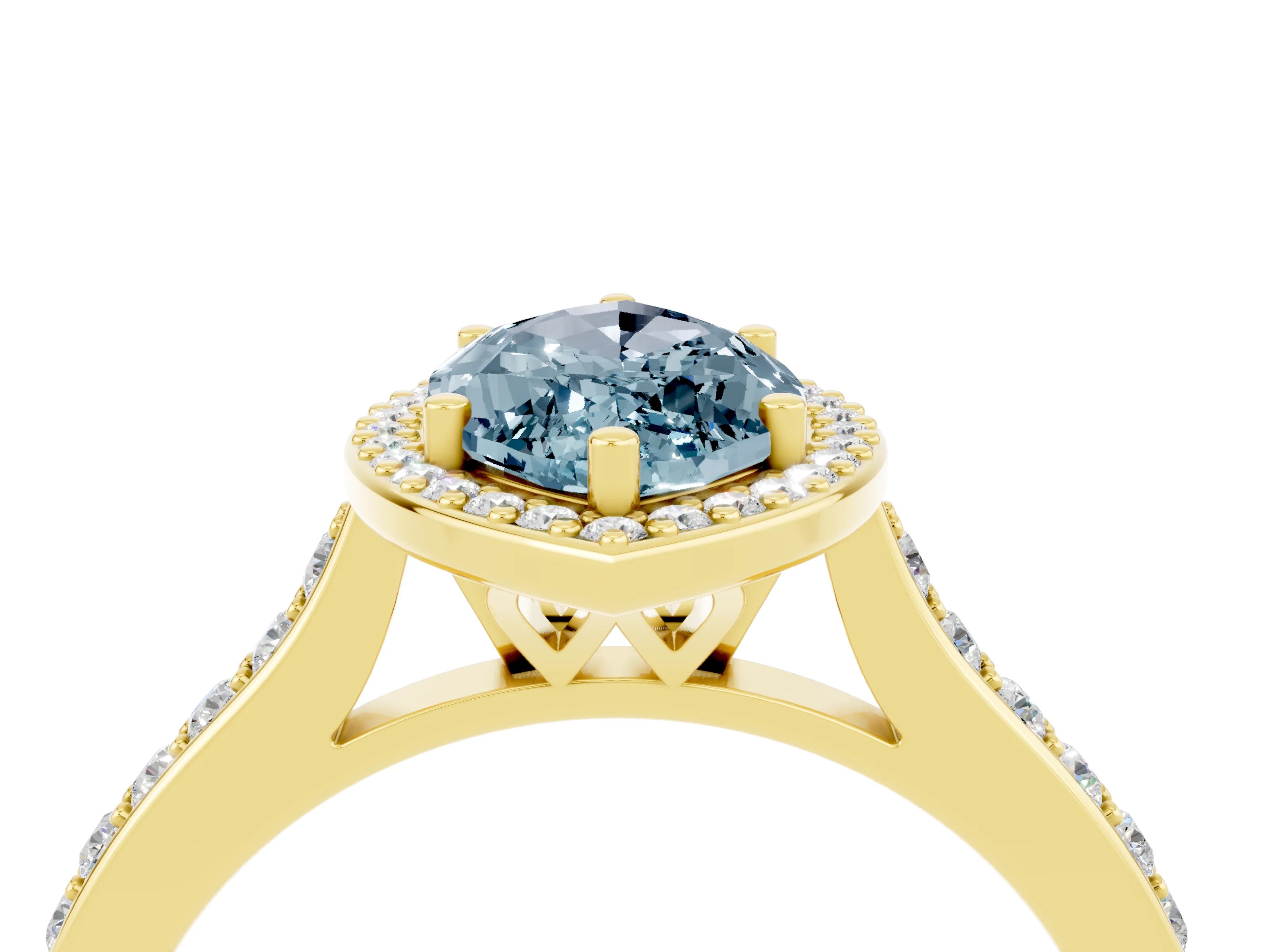 Yellow gold Marquise Cut Halo Round Diamond Pavé Band with Four-Prong Setting_4