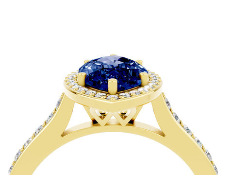 Yellow gold Marquise Cut Halo Round Diamond Pavé Band with Four-Prong Setting_4
