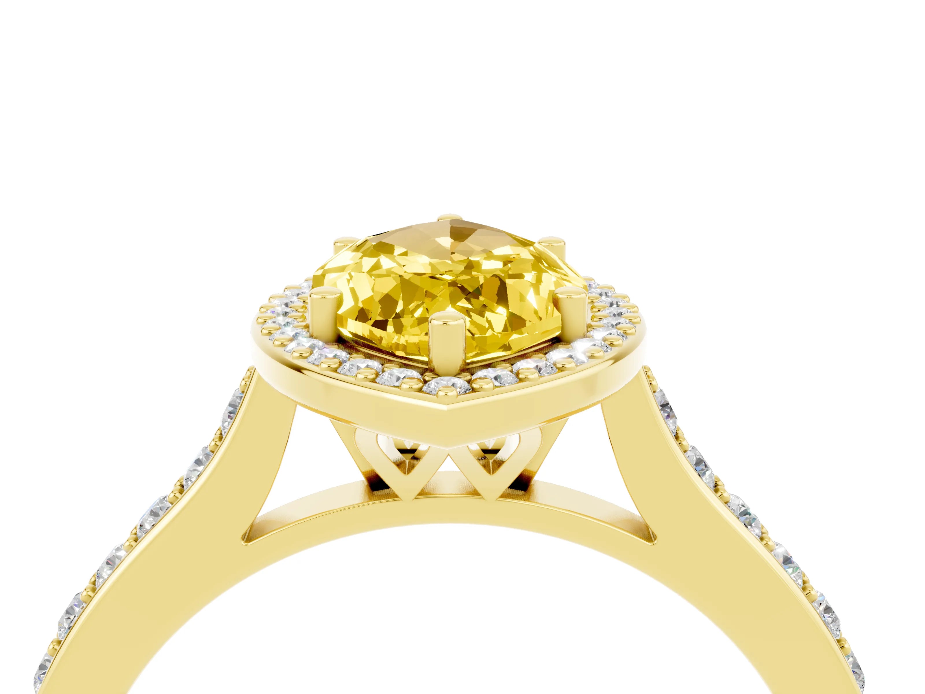Yellow gold Marquise Cut Halo Round Diamond Pavé Band with Four-Prong Setting_4