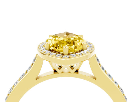 Yellow gold Marquise Cut Halo Round Diamond Pavé Band with Four-Prong Setting_4