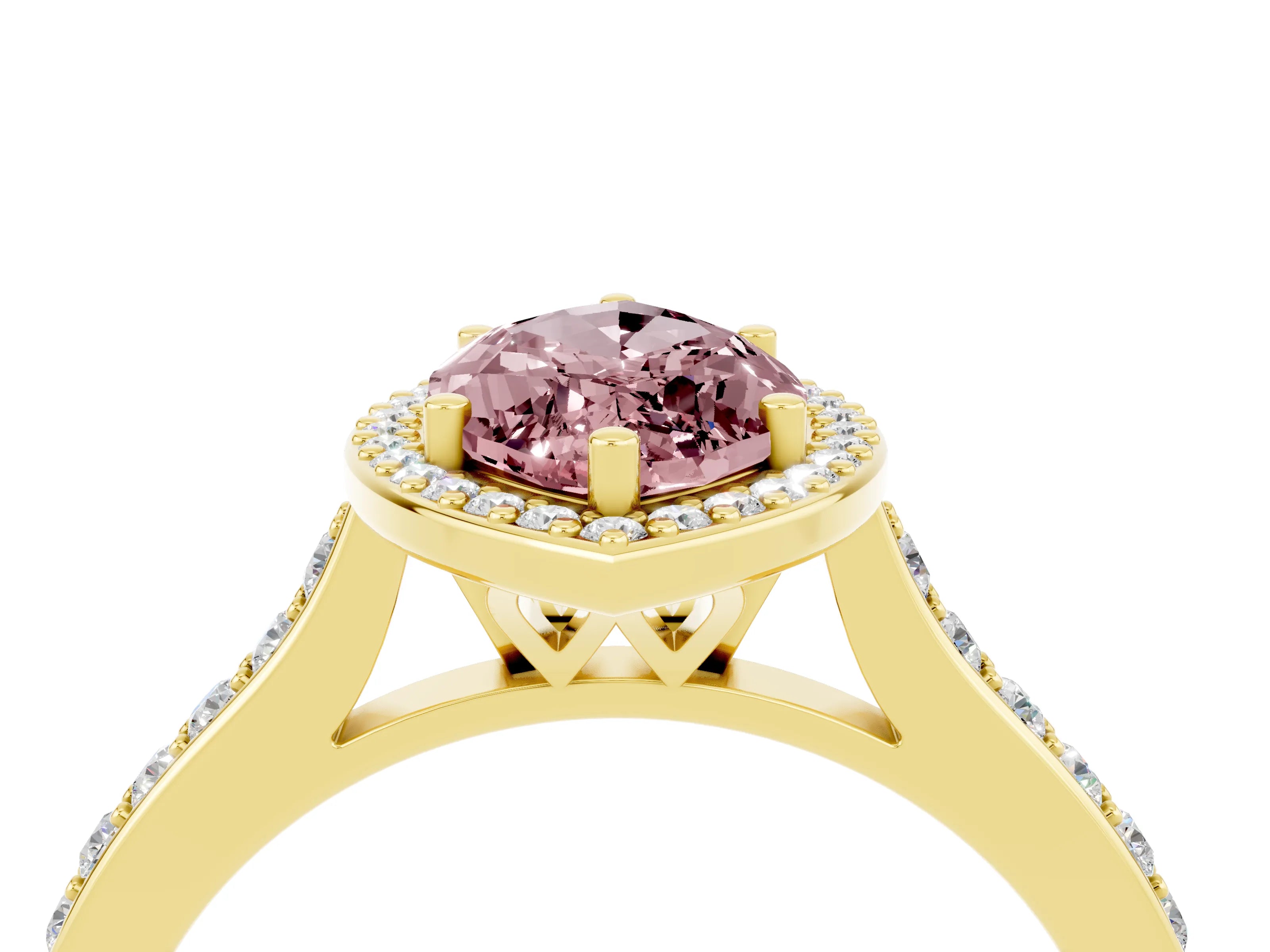 Yellow gold Marquise Cut Halo Round Diamond Pavé Band with Four-Prong Setting_4