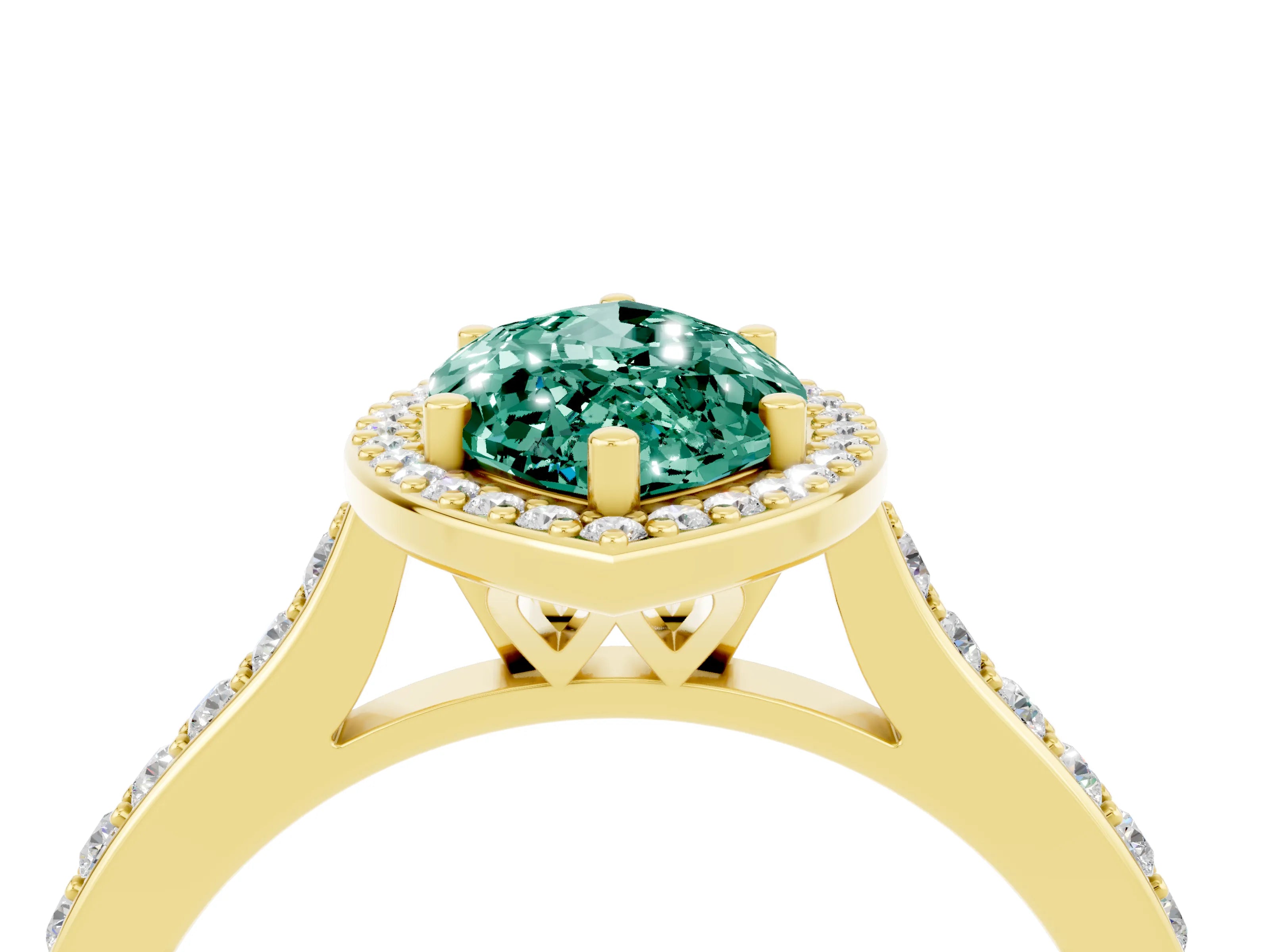 Yellow gold Marquise Cut Halo Round Diamond Pavé Band with Four-Prong Setting_4