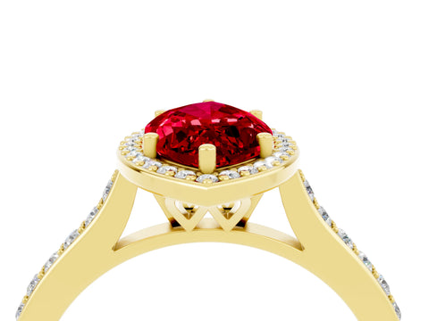 Yellow gold Marquise Cut Halo Round Diamond Pavé Band with Four-Prong Setting_4