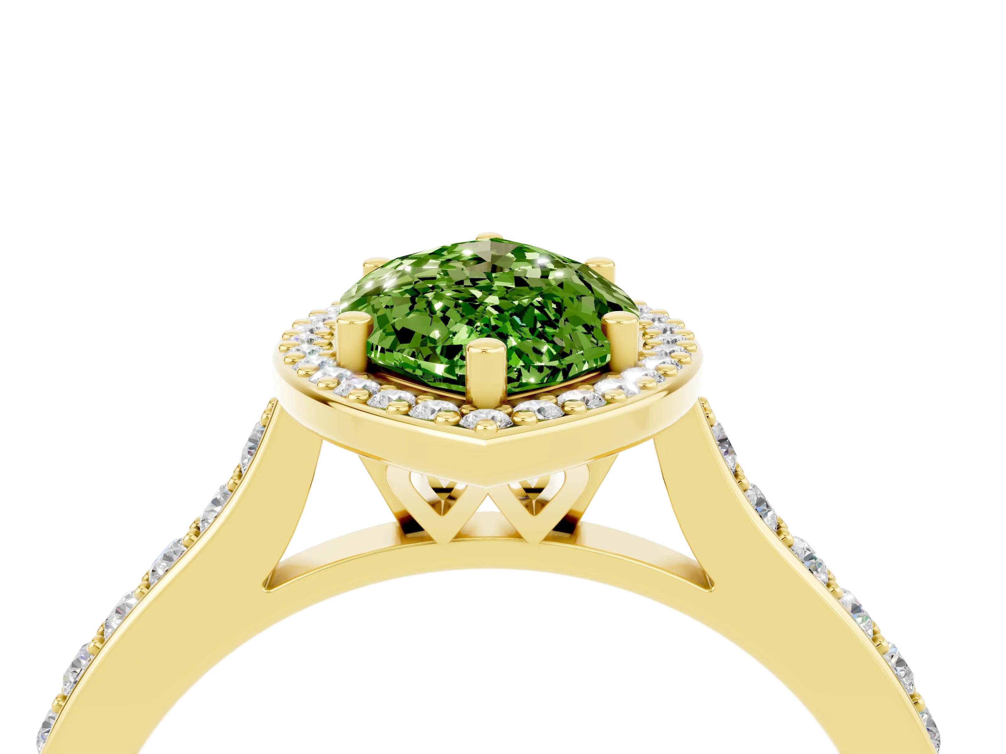 Yellow gold Marquise Cut Halo Round Diamond Pavé Band with Four-Prong Setting_4