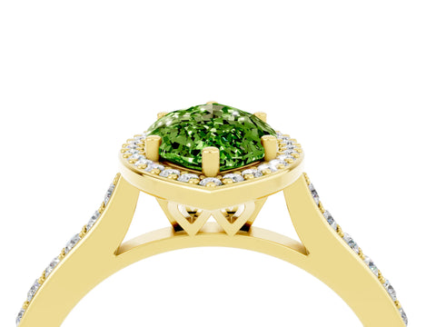 Yellow gold Marquise Cut Halo Round Diamond Pavé Band with Four-Prong Setting_4