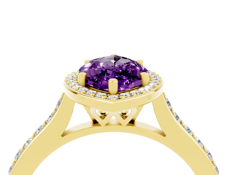 Yellow gold Marquise Cut Halo Round Diamond Pavé Band with Four-Prong Setting_4