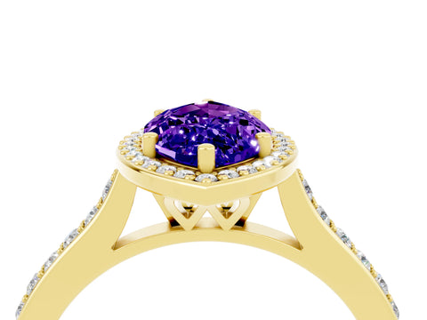 Yellow gold Marquise Cut Halo Round Diamond Pavé Band with Four-Prong Setting_4