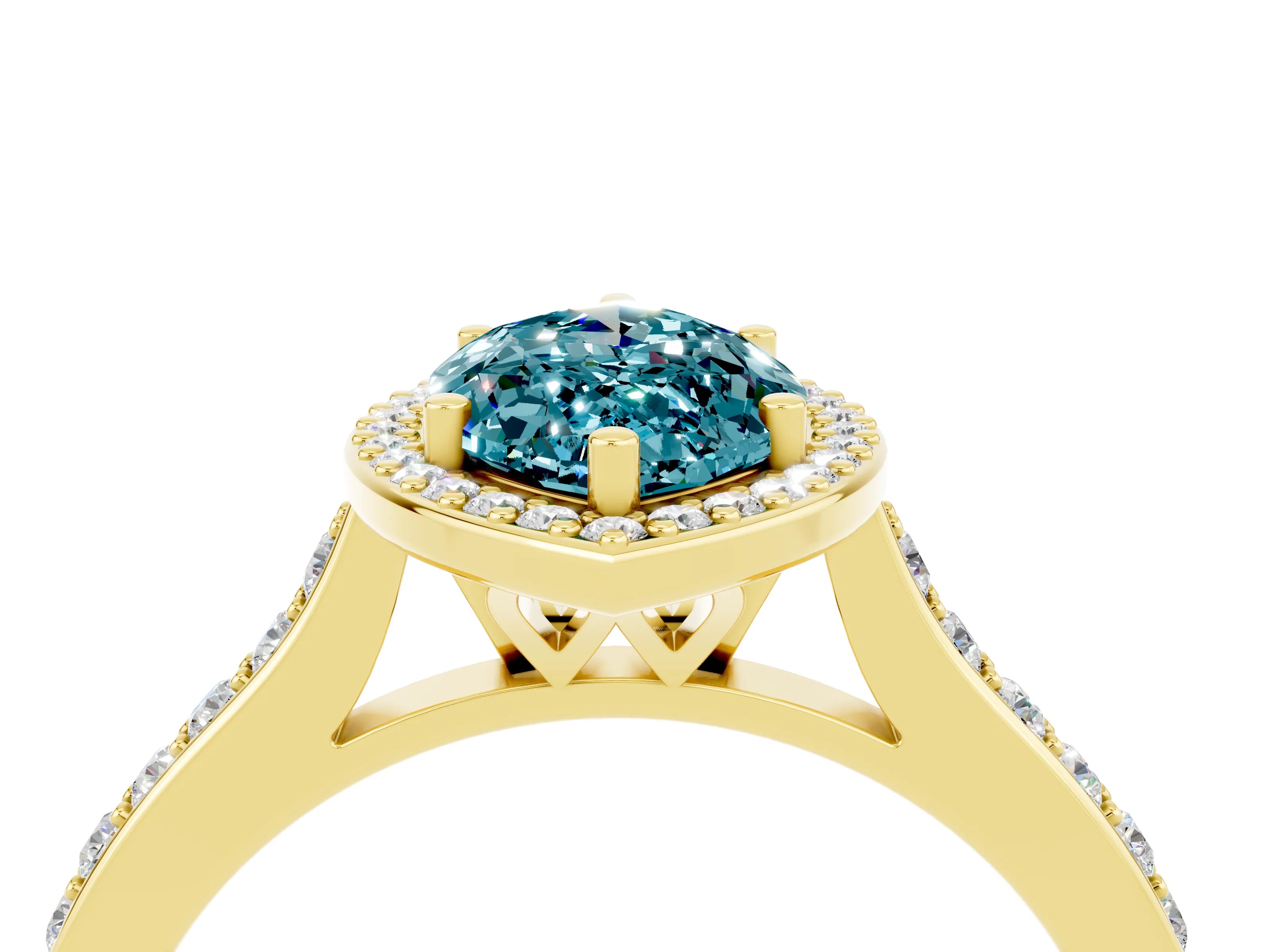 Yellow gold Marquise Cut Halo Round Diamond Pavé Band with Four-Prong Setting_4