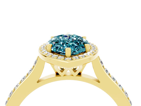 Yellow gold Marquise Cut Halo Round Diamond Pavé Band with Four-Prong Setting_4