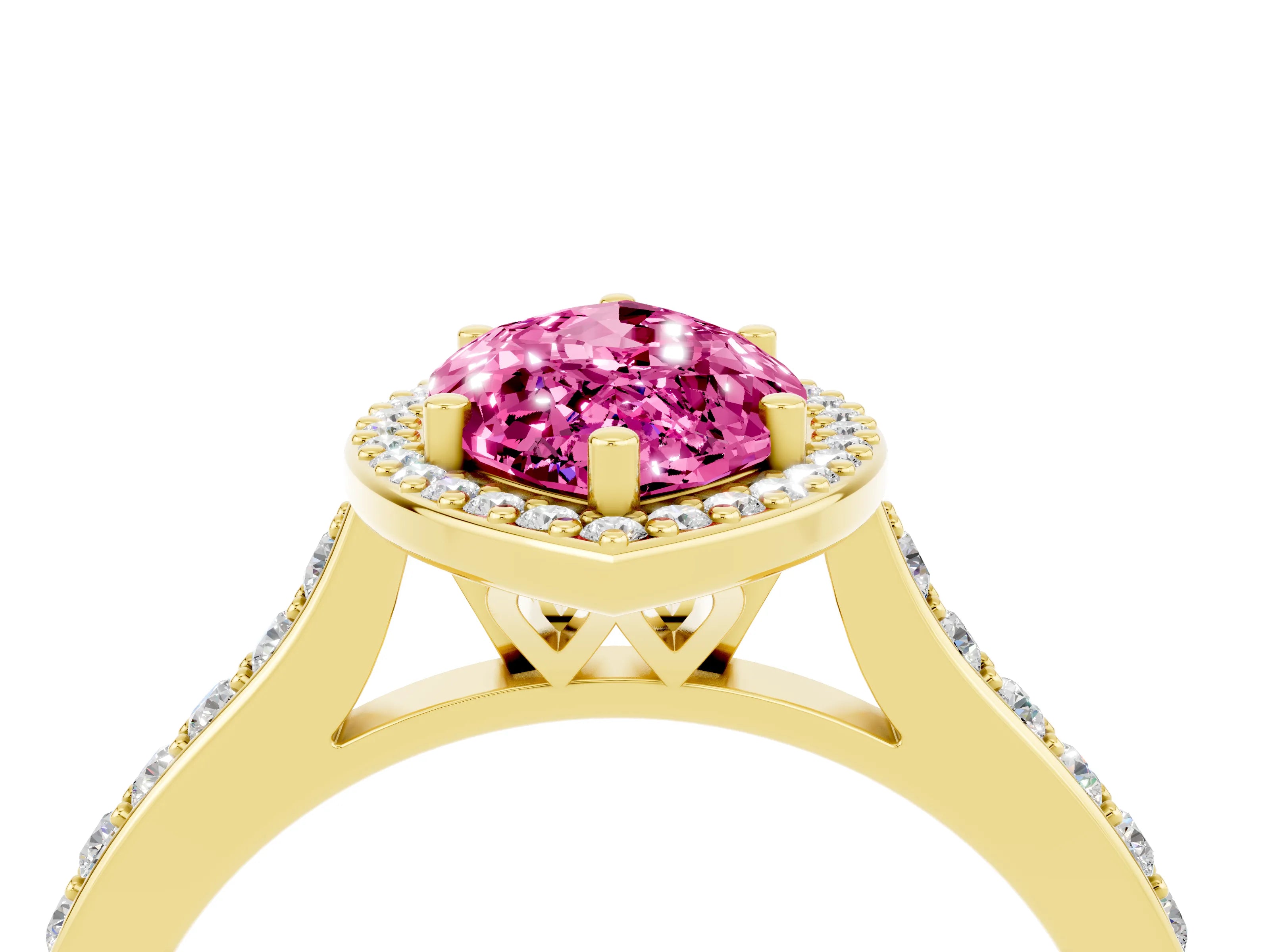 Yellow gold Marquise Cut Halo Round Diamond Pavé Band with Four-Prong Setting_4