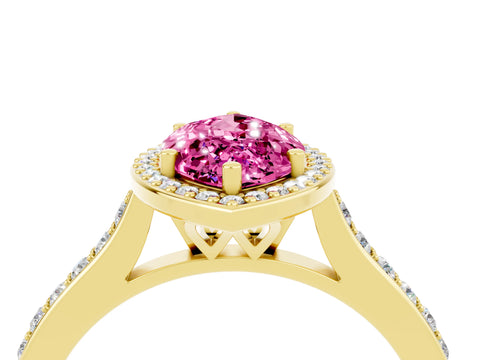 Yellow gold Marquise Cut Halo Round Diamond Pavé Band with Four-Prong Setting_4