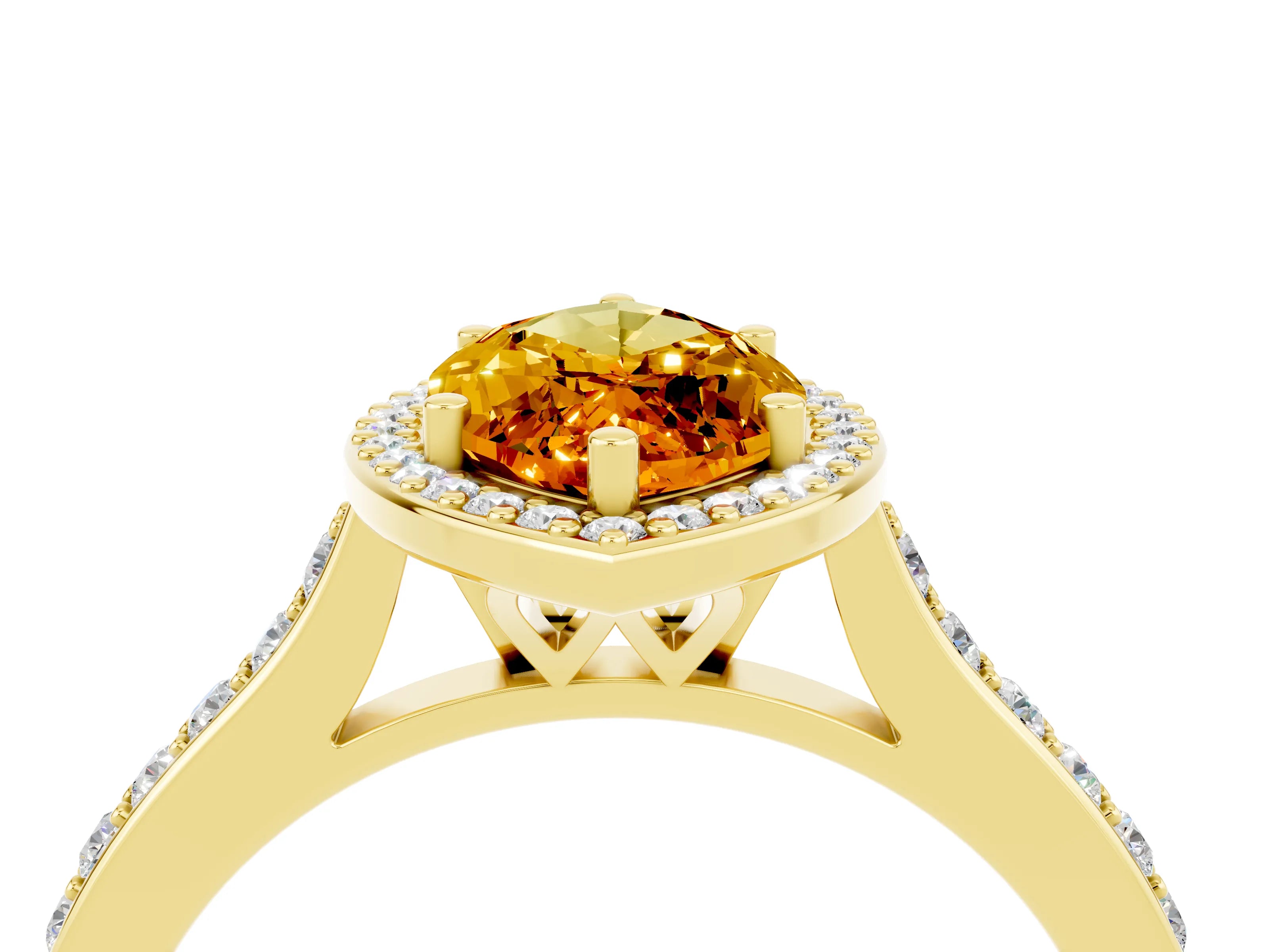 Yellow gold Marquise Cut Halo Round Diamond Pavé Band with Four-Prong Setting_4