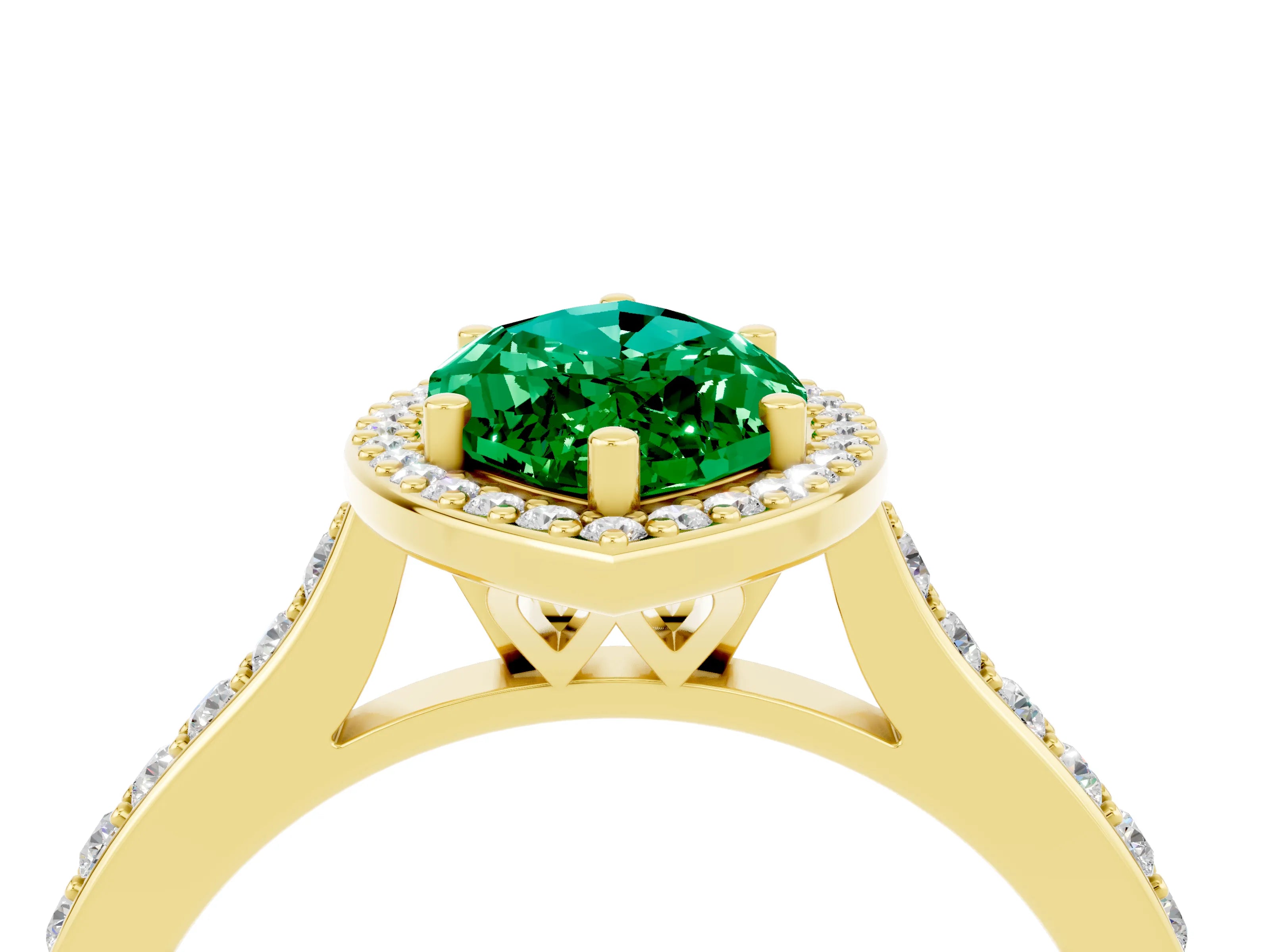 Yellow gold Marquise Cut Halo Round Diamond Pavé Band with Four-Prong Setting_4