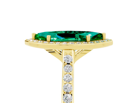 Yellow gold Marquise Cut Halo Round Diamond Pavé Band with Four-Prong Setting_5